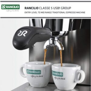 About This Item – Rancilio Classe 5 USB1Simultaneous Espresso & Steam: The heat exchange system allows you to pull a shot of espresso while steaming milk at the same time. Start and stop extraction easily at the press of a button. Hot Water Outlet: Manual valve knob control for convenient preparation of tea, Americano, or other hot beverages. Built-In Volumetric Pump: Includes boiler and pump pressure control gauge for precise espresso extraction. Electrical Heating: Fully operates on complete electrical heating for consistent performance. Durable Construction: Made from brushed stainless steel, ABS, and nylon panels for long-lasting durability. Soft Touch Keypads: Four programmable drink doses for quick and easy espresso preparation. Water Connection: Dedicated cold water access line with standard female 3/8” NPT fitting and manual shut-off valve within 4 feet of the machine. Easy Cleaning: Scratch-proof polymer drain insert is removable and dishwasher-safe for hassle-free maintenance.